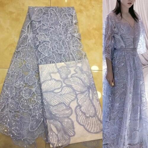 New sequined embroidered lace fabric for wedding dress beaded fabric