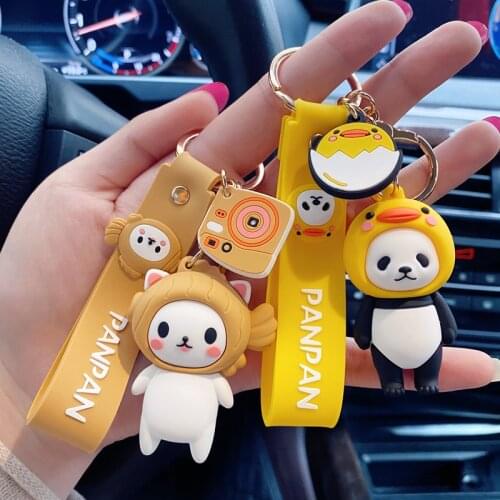 New Cute Cartoon PVC Panda Cat and Sushi Men Women Bag Car Keychain Accessories Auto Key chain Key Ring Pants Jewelry Kids