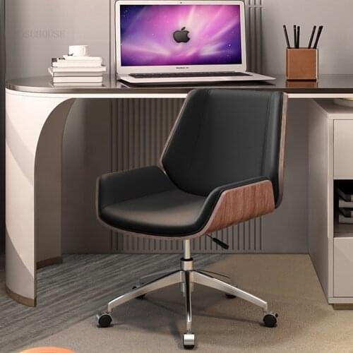 Modern Minimalist Office Chairs Leather Office Furniture Light Luxury High End Lift Chair Office Movable Backrest Office Chair