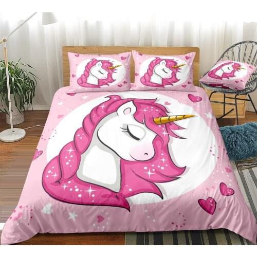 Pink Unicorn Bedding Set Pink Love Duvet Cover Set Cartoon Unicorn Beds Set Home Textiles Microfiber Bedding Set Bedspread