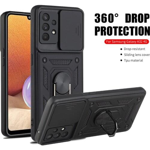 Shockproof Stand Ring Case For Sasung Galaxy A32 4G Push Pull Camera Protection Phone Back Cover Coque For Sansung A 32 32A 6.4"