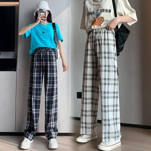 Dropshipping Harajuku Plaid sweatpants For Woman Trousers 2021 Streetwear Women Causal Pants summer Autumn Ladies wide leg Pants