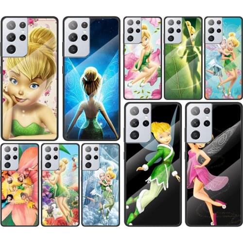 Disney Tinkerbell princess for Samsung Galaxy S21 Ultra Plus A72 A52 4G 5G M51 M31 M21 Luxury Tempered Glass Phone Case Cover