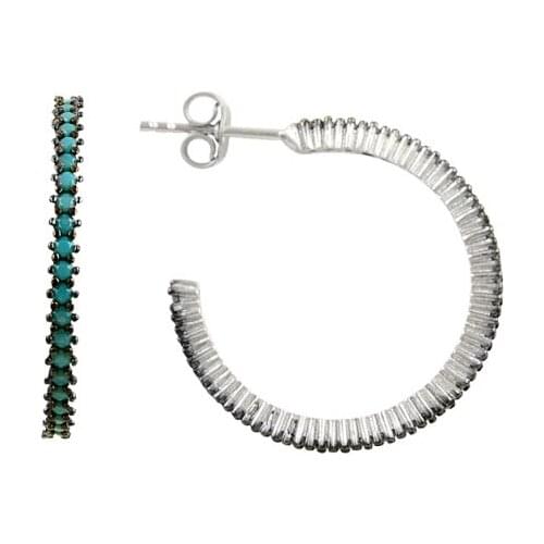 Silverlina Silver Single Row Turquoise Zircon Cubic Zirconia Tamtur Earrings