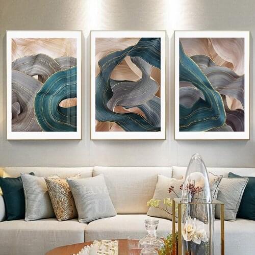 Modern Canvas Painting Nordic Abstract Luxury Ribbon Golden Posters Prints Wall Art Pictures for Living Room Bedroom Decoration