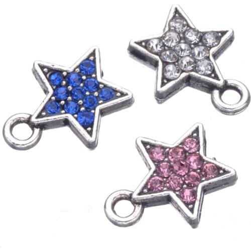 Tibetan Silver Color Cz Rhinestones Star Heart Charms Pendant Accessories For Women Bracelets Neckalce Earrings DIY Making