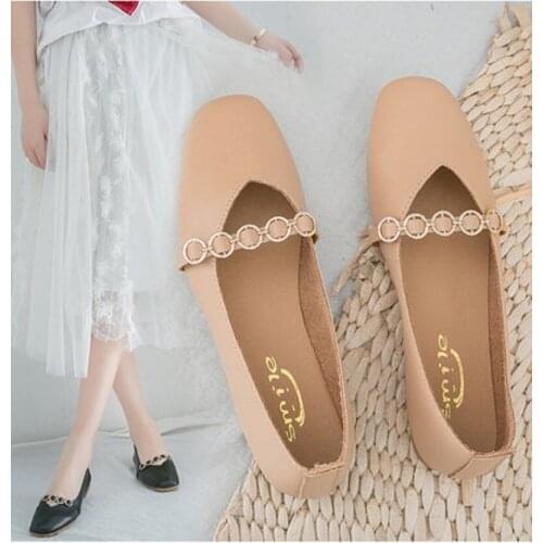 Ladies Single Shoes Elegant Square Toe Metal Decoration Flat Bottom Comfortable And Light Summer Casual Shoes Large Size 40