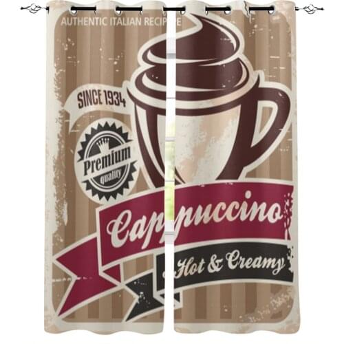 Vintage Coffee Cup Poster Window Curtains for Living Room Luxury Kitchen Bedroom Drapes Home Decor Backdrop Curtain