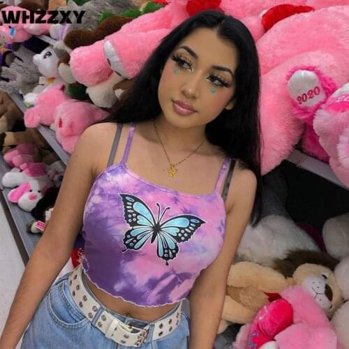 WHZZXY Multicolor Tank Top Women Sexy Slim Butterfly Print Crop Top 2020 New Sleeveless Street Style Woman Clothes