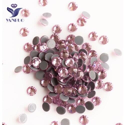 YANRUO 2058HF Light Rose Hotfix Rhinestones Cristal Strass Iron On Hot Fix Strass Wedding Dress Flatback Stone DIY Accessories