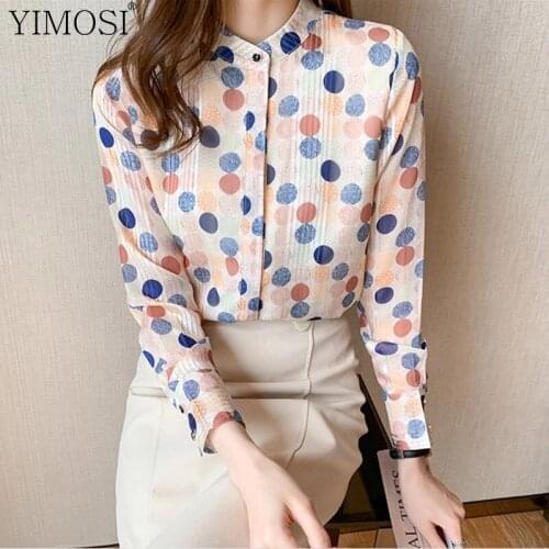 2021 Spring Autumn Korean Women Chiffon Blouses Ladies Polka Dot Long Sleeve Shrts Female Plus Size Korean Tops