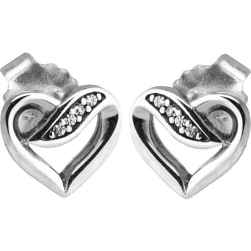 100% 925 Sterling Silver Earring Clear CZ Ribbons of Love Stud Earrings For Women Wedding Original Jewelry Pendientes Brincos