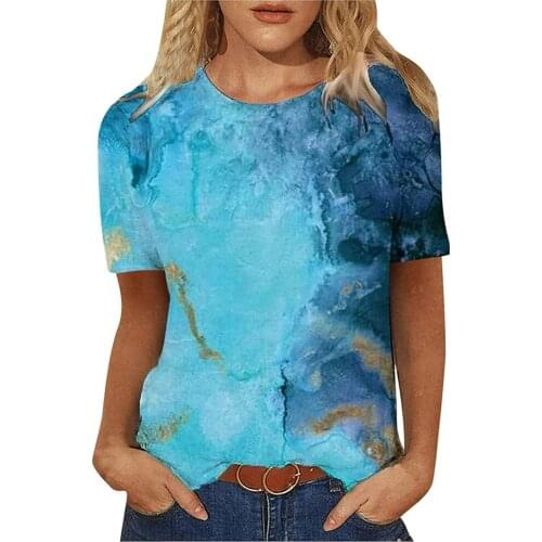 Womens Tops Summer Loose Woman T Shirts Kawaii Landscape Painting Positioning Print Short-Sleeved Top Femme Camisetas De Mujer