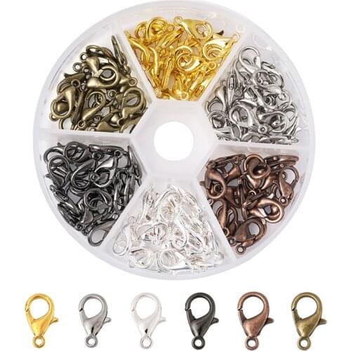 1Box 120pcs Mixed Colors Zinc Alloy Lobster Claw Clasp for Jewelry Making DIY Bracelet Findings Nickel Free 12x7mm Hole: 1.2mm