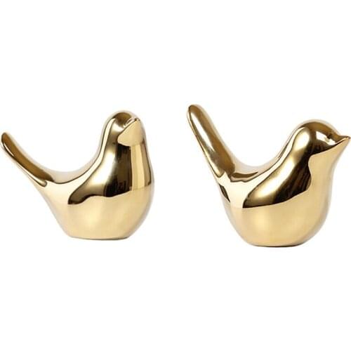 2Pcs Polar House Golden Bird Figurines Ceramic Bird Statues Animal Sculpture Home Decoration Crafts Gold Ceramic,M & L