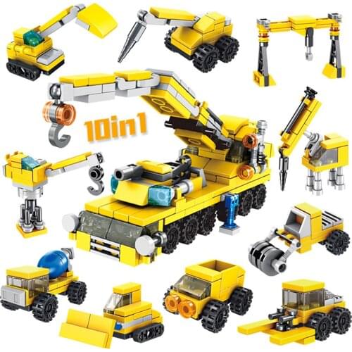 222 PCS 10 IN 1 City Crane Truck Building Blocks Compatible With Bricks Engineering Electric Creator Toys For Children
