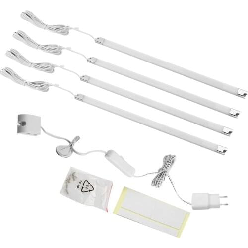 4Pcs Bar Kit Kitchen Night Light Under Cabinet Counter LED Light Indoor Bedroom Closet Stairway 220V Warm White