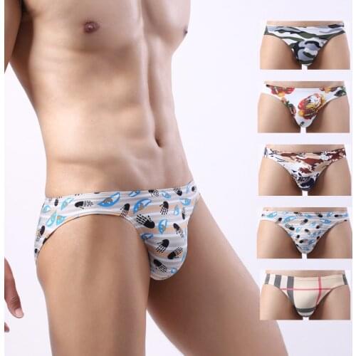 5pcs Mens Underwear low-waist Briefs Ice silk no trace sexy men print underpants u convex design Breathable panties men 1905