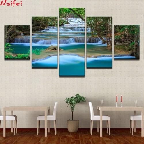 5D DIY diamond painting Full Round/square 5 Pieces Landscape Waterfall Embroidery pattern 3d cross stitch kits Forest Trees Lake