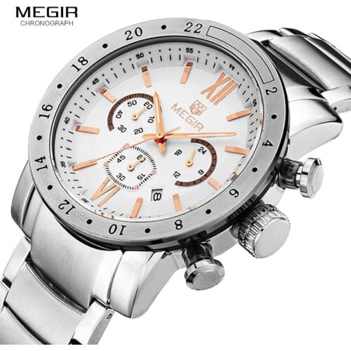 MEGIR Original Quartz Men Watch Stainless Steel Business Wrist Watches Clock Men Big Dial Waterproof Luminous Relogio Masculino