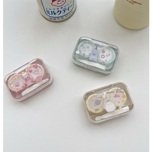 Cute Bear Girl Cartoon Girl Heart Contact Lens Case Small Portable Personality Partner Double Cosmetic Contact Lens Box