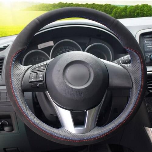 Black Suede Genuine Leather Car Steering Wheel Cover for Mazda CX-5 CX5 Atenza 2014 New Mazda 3 CX-3 2016 Scion iA 2016