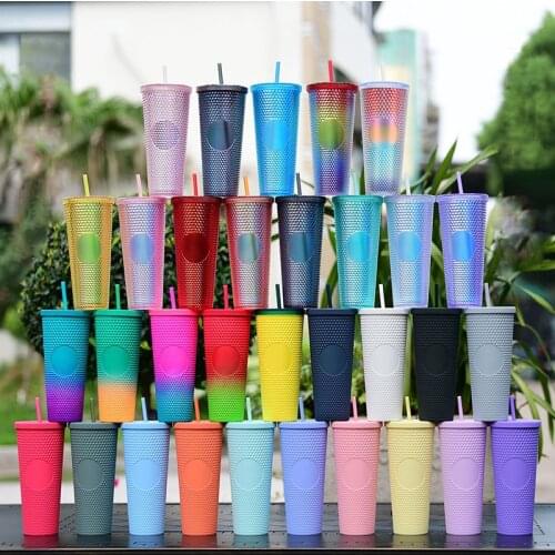 Double-Layer Durian Cup Diamond Radiant Goddess Straw Cup Coffee Cup Summer Cold Cup Tumbler 710ml/24oz NEW Durian Cup Mug 710ml