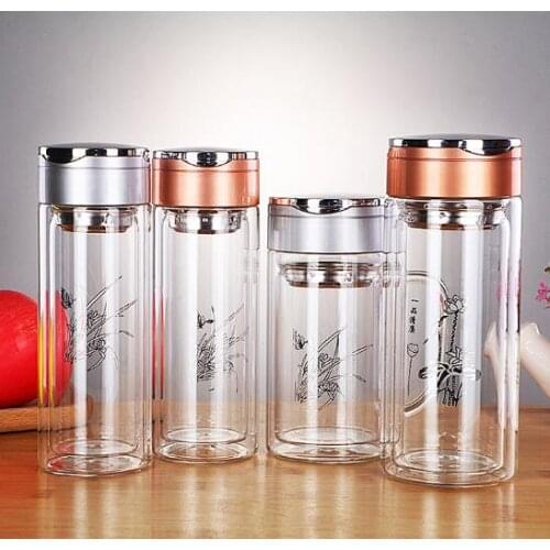 Double layer gift cup with lid transparent high temperature water cup gift advertisement glass