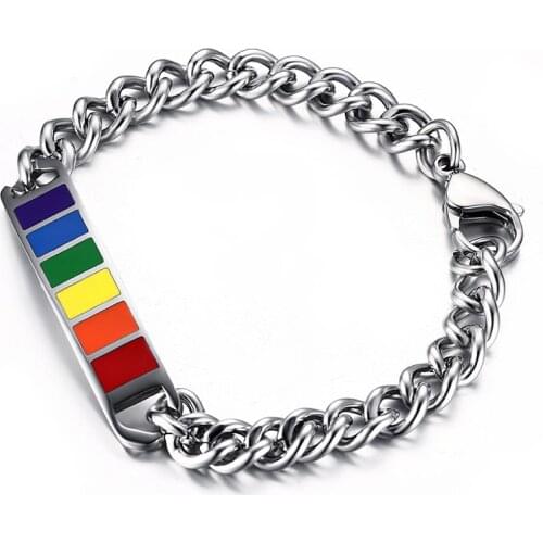 FDLK Mens Rainbow Bracelets for Woman Carbide Cuban Curb Link Chain Bangles Gay & Lesbian Pride Unisex Jewelry