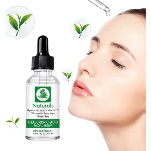 Hyaluronic Acid Moisturizing Face Serum Anti Wrinkle Green Tea Repair Acne Skin Shrink Pores 98% Natural Face Care Essence