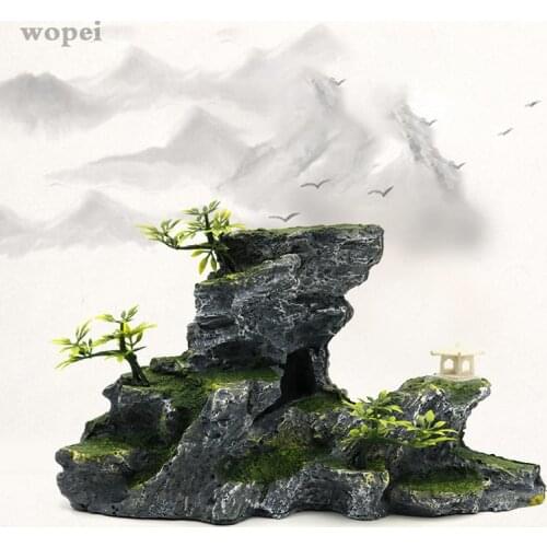 Resin Rockery Aquarium Decoration Accessories Artificial Mountain Hill View Rock Decorating Ornament for Fish Tank