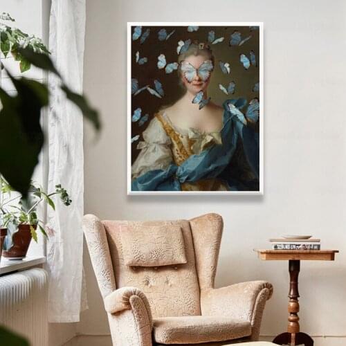 Altered Vintage Portrait Eclectic Print Maximal Art Canvas Painting Female Wall Surreal Rococo Baroque Poster Home Wall Decor