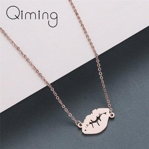 Red Lip Sexy Necklace Womens Statement Jewelry Rose Gold Boho Stainless Steel Chain Necklaces Best Ladies Gift