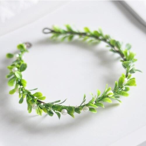 Hot New Boxwood Foliage Pearl Handmade Girls Baby Shower Bridal Shower Primitive Rustic Wreath Flower Crown Leaf Crown
