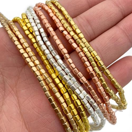 JHNBY Matte Rose Gold Silvers 3mm Pentagon Hematite Natural Stone Spacers Loose Beads For Jewelry Making Diy Bracelets Necklace