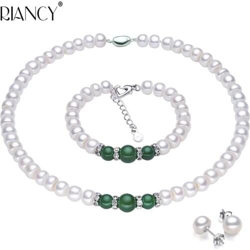 Fashion Natural freshwater Pearl Necklace Jewelry set wedding pearl Necklace Bracelet give Earring mother birthday best gift
