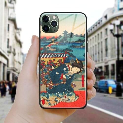 Ukiyoe Japanese style Geisha Soft Silicone Glass Phone Case Cover Shell For iPhone SE 6 6s 7 8 Plus X XR XS 11 12 Mini Pro Max
