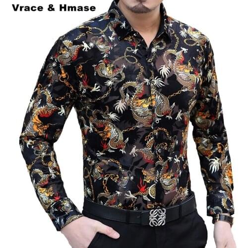 New arrival 2016 Autumn and Winter fashion slim long sleeve shirt Personalized dragon velvet printing high-end men shirt M-XXXL