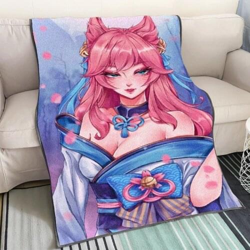Game LOL Spirit Blossom Ahri Blanket Cosplay Cartoon Pattern Soft Cloak Flannel Winter Warm Air Blanket 39x59inch For Halloween