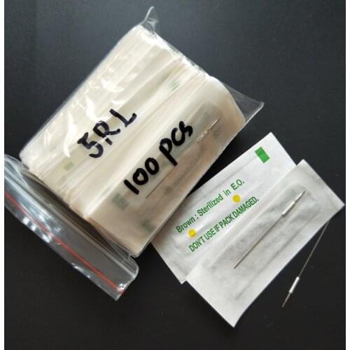 100Pcs Disposable Sterilized 5RL Eyebrow Tattoo Needles For Permanent Makeup Traditional Tattoo Machine