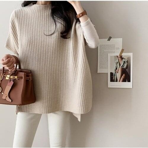 Autumn 2021 Knitted Women Sweater Pullover Loose Casual Knitwear Jumper Sweater Vest Bat Sleeve Woman Sweaters Pull Femme 16548