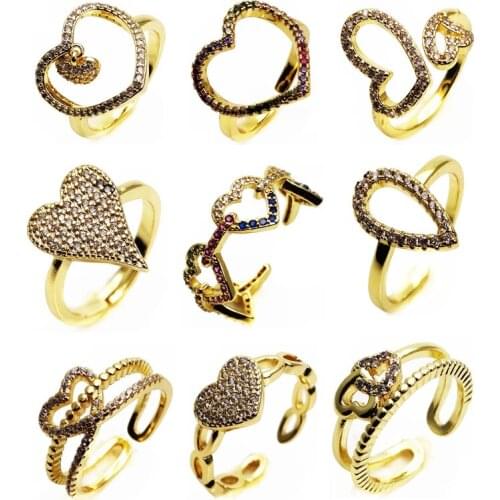 Opening adjustable ring fashion love rings Copper micro Zircon ring double peach heart Rings for women Jewelry Gift