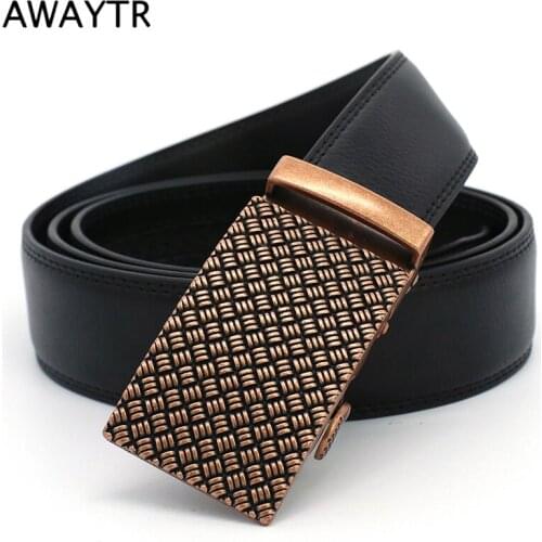 AWAYTR Leather Belt for Men Automatic Buckle Luxury Metal Buckle Decorative Belt Girdle Trend Without Hole Waistband Accessories