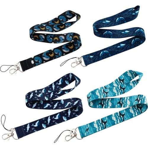 CB936 Ocean Whale Art Cartoon Blue Shark Lanyard Neck Strap ID Card Cell Phone Straps USB Badge Holder Lanyard Hanging Rope