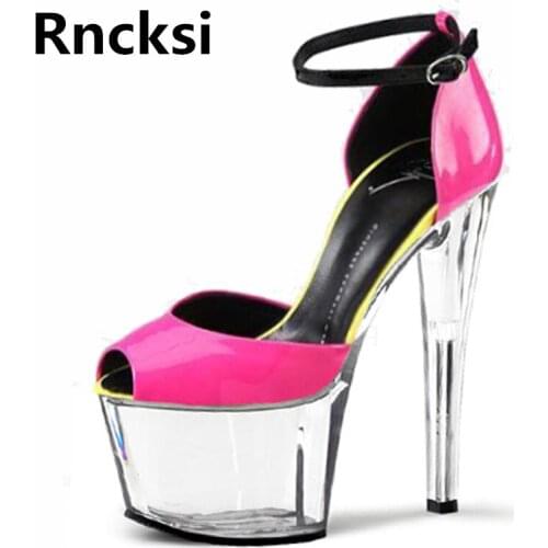 Rncksi Wedding Women Sexy 17cm High Heels Sandals Waterproof Platform Sandals Peep Toe Pole Dance Dress Sandals