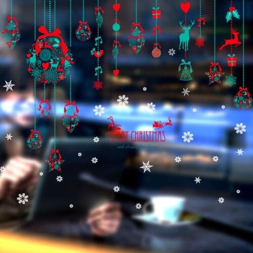 Christmas Wall Sticker Home Decor Store Window Decoration Hanging Jingle Bell Snowflake Reindeer Love small gift pattern