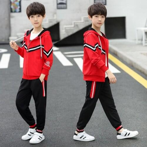 Zipper Hooded Spring Summer Childrens Clothes Suit Boys Coat + Pants 2pcs/Set Teenage Top Sport Costume For Kids Streetwear