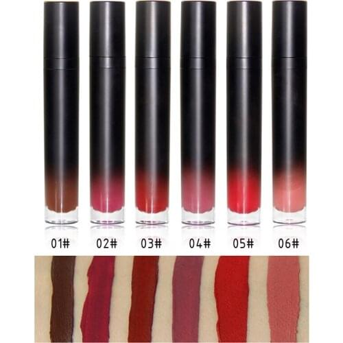 Make your own brand vegan matte liquid lipstick 12 colors natural lip gloss with black tube Private Label Cosmetics