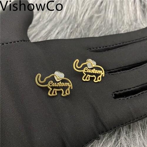 1 Pair Custom Name Earrings Personalized Stainless Steel Custom Elephant Initial Cursive Nameplate Stud Earring For Women Gift