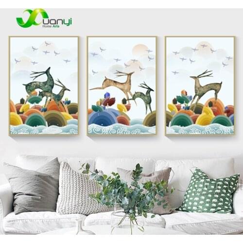 Nordic Cartoon Animals Decorative Pictures Canvas Print Oil Painting Home Art Decoraction Wall Pictures For Kids Room Unframed